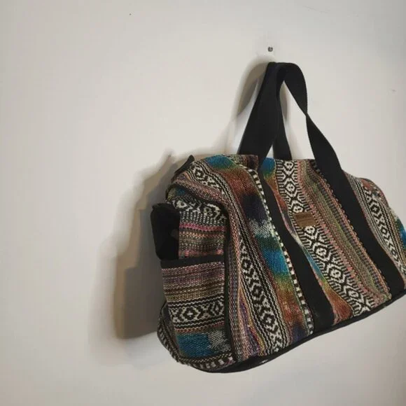 Roots African Prints Shoulder Crossbody Travel Luggage Duffle Bag Brown - Picture 9 of 13